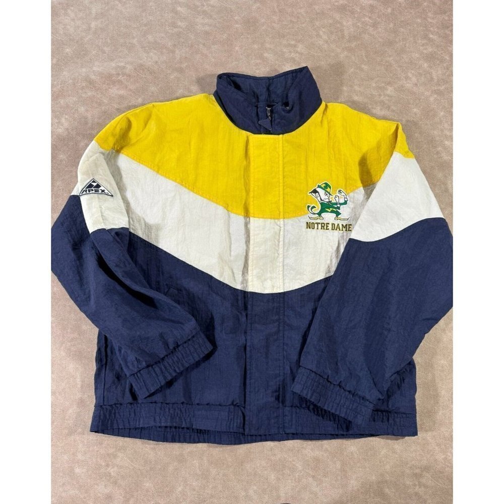 Vintage 90s Apex One Mens Notre Dame‎ Fighting Irish Zip Jacket Colorblock 2XL